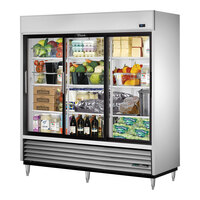 True TSD-69G-HC-LD 78 1/8" 3 Section Sliding Glass Door Reach-In Refrigerator with LED Lighting