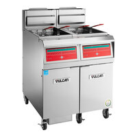 Vulcan 2VHG75CF-NAT QuickFry Series 150 lb. Natural Gas 2 Unit Floor Fryer with Computer Controls and KleenScreen PLUS Filtration System - 220,000 BTU