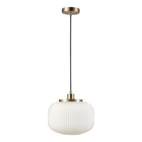 Globe Novogratz Grandmillenial Matte Brass Pendant Light with Frosted Ribbed Glass Shade - 120V, 60W