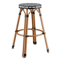 Lancaster Table & Seating Bistro Series Black and White Checkered Weave Rattan Outdoor Backless Barstool