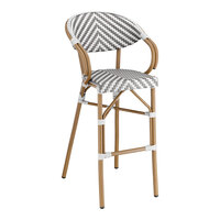 Lancaster Table & Seating Bistro Series Gray and White Chevron Weave Rattan Outdoor Arm Barstool