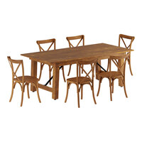 Lancaster Table & Seating Vineyard Series 7' Barrel Brown Outdoor Folding Table Set with 6 Cross Back Chairs