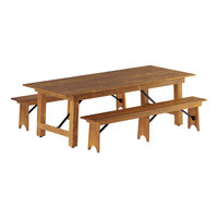 Lancaster Table & Seating Vineyard Series 8' Barrel Brown Outdoor Folding Table Set with Two 7' Folding Benches