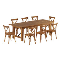 Lancaster Table & Seating Vineyard Series 8' Barrel Brown Outdoor Folding Table Set with 8 Cross Back Chairs