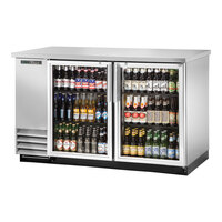 True TBB-2G-S-HC-LD 58 7/8" Stainless Steel Glass Door Back Bar Refrigerator with LED Lighting