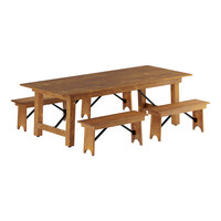 Lancaster Table & Seating Vineyard Series 8' Barrel Brown Outdoor Folding Table Set with Four 3' 4" Folding Benches