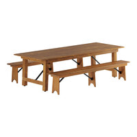 Lancaster Table & Seating Vineyard Series 9' Barrel Brown Outdoor Folding Table with Two 8' Folding Benches