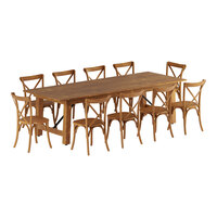 Lancaster Table & Seating Vineyard Series 9' Barrel Brown Outdoor Folding Table Set with 10 Cross Back Chairs