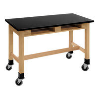National Public Seating Wood Science Lab Table with Trespa Top, Built-In Book Compartments, and Casters - 39.5" Height