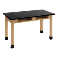 National Public Seating Wood Science Lab Table with Trespa Top and Built-In Book Compartments - 36" Height