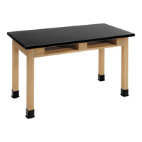 National Public Seating 24" x 54" x 36" Wood Science Lab Table with Epoxy Top and Built-In Book Compartments