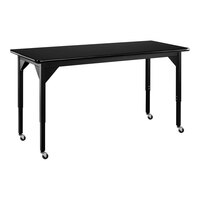 National Public Seating 24" x 54" Height Adjustable Black Steel Science Lab Table with High-Pressure Laminate Top and Casters