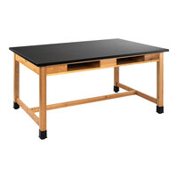 National Public Seating Wood Science Lab Table with Phenolic Top and Built-In Book Compartments - 39.5" Height