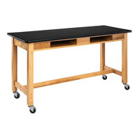 National Public Seating Wood Science Lab Table with High-Pressure Laminate Top, Built-In Book Compartments, and Casters - 39.5" Height