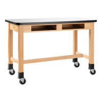National Public Seating 24" x 60" x 30" Wood Science Lab Table with Whiteboard Top, Built-In Book Compartments, and Casters