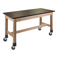 National Public Seating Wood Science Lab Table with Phenolic Top and Casters - 39.5" Height