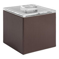 room360 London 3.5 Qt. Brown Faux Leather Square Ice Bucket with Acrylic Lid RIB002BRL11 - 4/Case