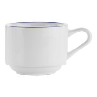 International Tableware Torino Bistro 8 oz. Blue Band Stackable Porcelain Cup - 36/Case