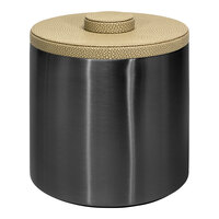 room360 Belize 3 Qt. Matte Black Stainless Steel Ice Bucket with Faux Shagreen Dune Lid RIB036BKS21 - 4/Case