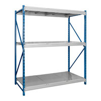 Hallowell 96" x 24" x 123" Marine Blue / Light Gray 3-Level Bulk Rack Starter with Steel Decking HBR9624123-3S-S-PB