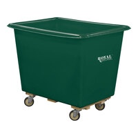 Royal Basket Trucks 7 Cu. Ft. Green Poly Truck with Wood Base and 2 Rigid / 2 Swivel Casters R06-GNX-PTC-4UNN