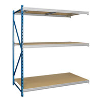 Hallowell 96" x 24" x 87" Marine Blue / Light Gray 3-Level Bulk Rack Add-On with Particleboard Decking HBR962487-3A-P-PB