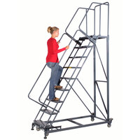 Ballymore Monster Line 8-Step Gray Extra Heavy-Duty Steel Cal/OSHA Compliant Rolling Safety Ladder with 42" Handrail and 21" Deep Top Step CAL-ML083221