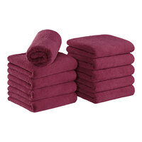 Monarch Brands 16" x 27" Coral Fleece Burgundy Bleach-Safe Hand Towel - 10/Pack