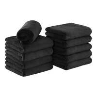 Monarch Brands 16" x 27" Coral Fleece Black Bleach-Safe Hand Towel - 10/Pack