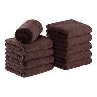 Monarch Brands 16" x 27" Coral Fleece Brown Bleach-Safe Hand Towel - 10/Pack