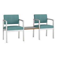 Lesro Lenox Steel Patriot Plus Sea Vinyl Two Guest Arm Chairs with Sarum Twill Laminate Connecting Table