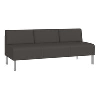 Lesro Luxe Lounge Series Patriot Plus Charcoal Vinyl 3-Seat Sofa with Steel Legs