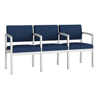 Lesro Lenox Steel Patriot Plus Imperial Blue Vinyl 3-Seat Sofa with Center Arms