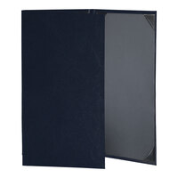 H. Risch, Inc. Oakmont 8 1/2" x 14" Blue 3-Panel Menu Cover with Album Style Corners