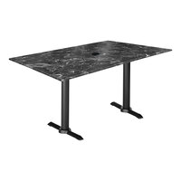 Holland Bar Stool EuroSlim 32" x 48" Black Marble Indoor / Outdoor Table with End Column Base and Umbrella Hole