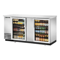 True TBB-3G-S-HC-LD 69 1/8" Stainless Steel Glass Door Back Bar Refrigerator with LED Lighting