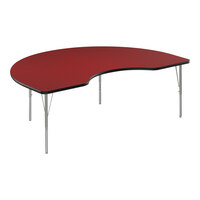 Correll Deluxe 48" x 72" Kidney Red 19"-29" Adjustable Height High-Pressure Laminate Top Activity Table with Silver Legs and Black T-Mold