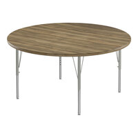 Correll Deluxe 48" Round Colonial Hickory 19"-29" Adjustable Height High-Pressure Laminate Top Activity Table with Silver Legs and Hickory T-Mold