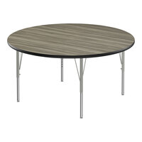 Correll Deluxe 48" Round New England Driftwood 19"-29" Adjustable Height High-Pressure Laminate Top Activity Table with Silver Legs and Black T-Mold