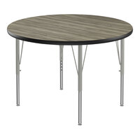 Correll Deluxe 42" Round New England Driftwood 19"-29" Adjustable Height High-Pressure Laminate Top Activity Table with Silver Legs and Black T-Mold