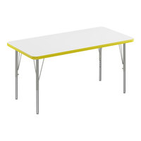 Correll Rectangular White 19"-29" Adjustable Height High-Pressure Dry Erase Board Top Activity Table with Silver Legs and Yellow T-Mold