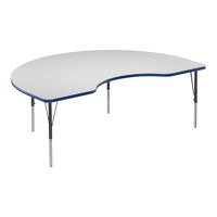 Correll 48" x 72" Kidney White 19"-29" Adjustable Height High-Pressure Dry Erase Board Top Activity Table with Black Legs and Blue T-Mold