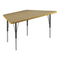 Correll Deluxe 30" x 60" Trapezoid Fusion Maple 19"-29" Adjustable Height High-Pressure Laminate Top Activity Table with Black Legs and Fusion Maple T-Mold