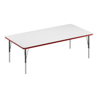 Correll 36" x 60" Rectangular White 19"-29" Adjustable Height High-Pressure Dry Erase Board Top Activity Table with Black Legs and Red T-Mold