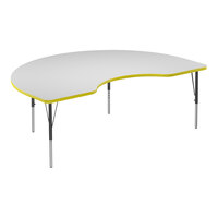 Correll 48" x 72" Kidney White 19"-29" Adjustable Height High-Pressure Dry Erase Board Top Activity Table with Black Legs and Yellow T-Mold