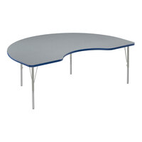 Correll Deluxe 48" x 72" Kidney Gray Granite 19"-29" Adjustable Height High-Pressure Laminate Top Activity Table with Silver Legs and Blue T-Mold