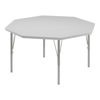 Correll 48" Octagon White 19"-29" Adjustable Height High-Pressure Dry Erase Board Top Activity Table with Silver Legs and Gray T-Mold