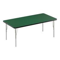 Correll Deluxe 30" x 72" Rectangular Green 19"-29" Adjustable Height High-Pressure Laminate Top Activity Table with Silver Legs and Black T-Mold