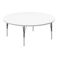 Correll 60" Round White 19"-29" Adjustable Height High-Pressure Dry Erase Board Top Activity Table with Black Legs and Gray T-Mold