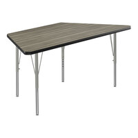 Correll Deluxe 30" x 60" Trapezoid New England Driftwood 19"-29" Adjustable Height High-Pressure Laminate Top Activity Table with Silver Legs and Black T-Mold
